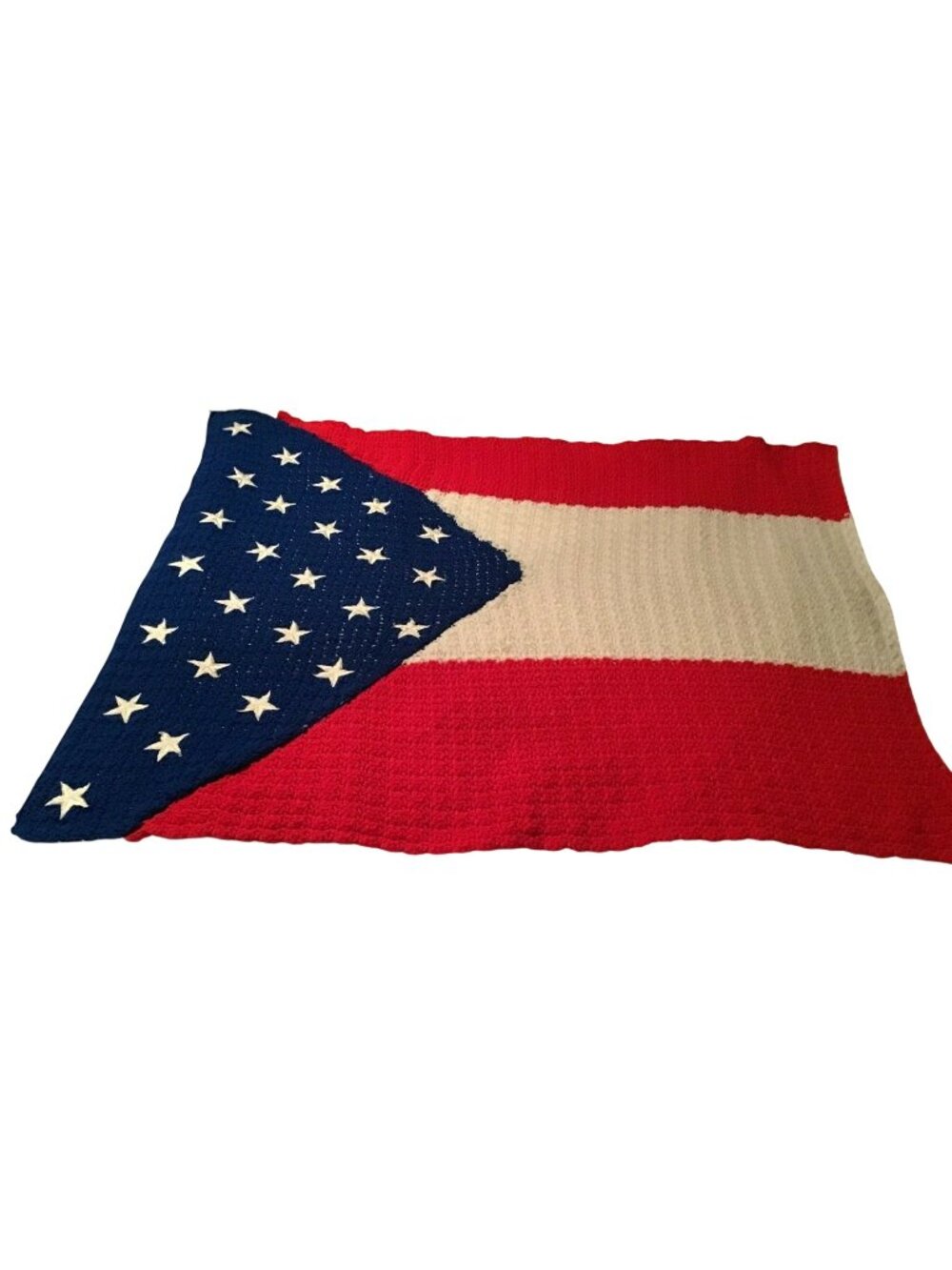 Hand Crocheted Vintage Red White Blue Stars and Stripes Afghan Throw Blanket